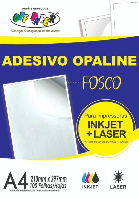 Adesivo Opaline Fosco A4 com 100 folhas (ink Jet + Laser)