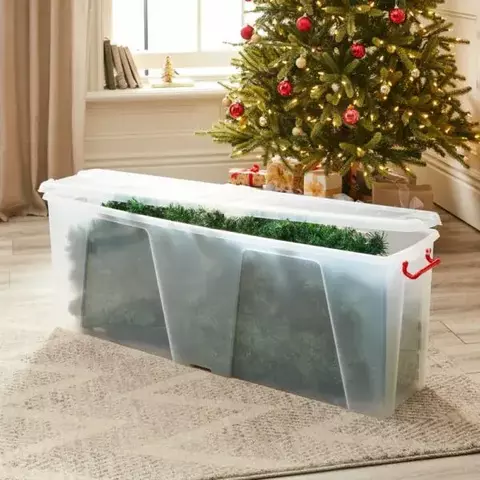 Caja Organizadora Plastica 110 Litros Para Arbol De Navidad Transparente/rojo Para Árbol Navideño