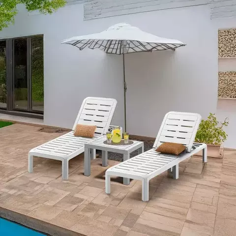 Combo 2 Reposeras + 1 Mesa De Ratona Rectangular Baru Color Blanco