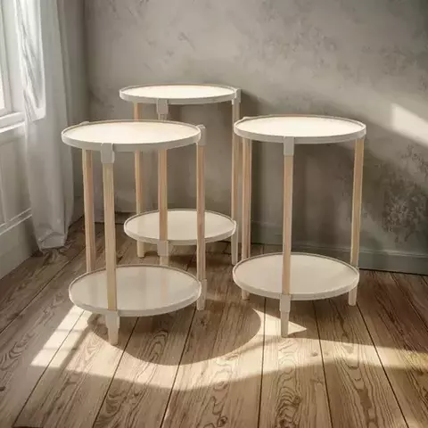 Set X3 Mesas Auxiliares Madera Con 2 Estantes Plasticos Madera KFX2063