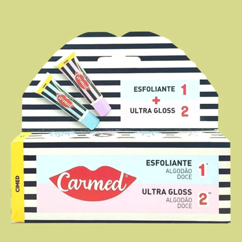 Kit Carmed SOS Hidratante Labial Algodão Doce Esfoliante 10g + Ultra Gloss 10g