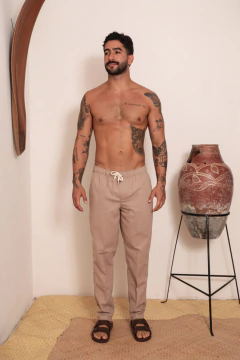 Calça Linho Slim Caqui