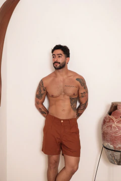 Short Alfaiataria Linho Caramelo