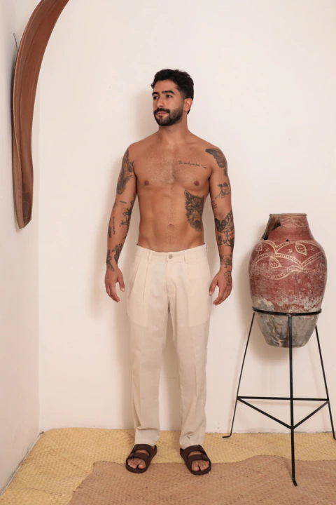 Calça Alfaiataria de Linho Creme