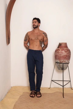 Calça Alfaiataria de Linho Azul Marinho