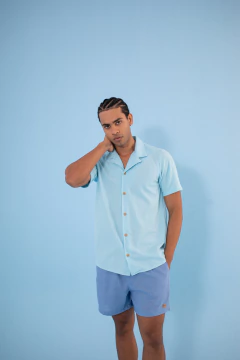 Camisa Tricô Waffle Azul Bebê - comprar online