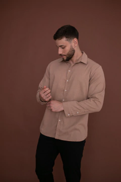 Camisa de Linho Capuccino Manga Longa