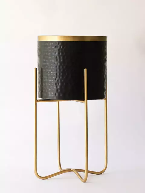 Macetero de pie 28x35x50cm negro y dorado