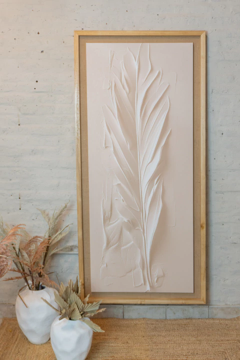 Cuadro Hoja - Marco Madera Natural y Yute 180x80cm