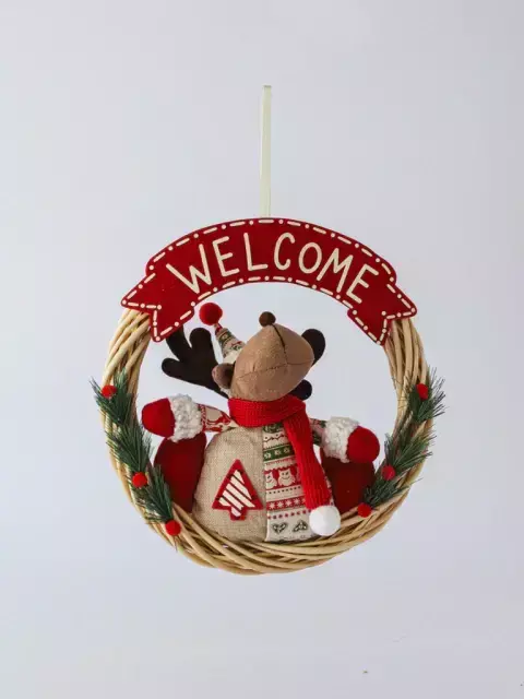 Corona bienvenida navideño reno 34cm