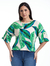 Blusa Ampla Estampado/Verde Malha Canelada 2890677