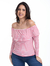 Blusa Ombro a Ombro Listra/Pink Malha Confort 3290052