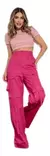 Imagem do Domi Modas Calça Cargo Wide Leg Sarja com Bolso Lateral 113