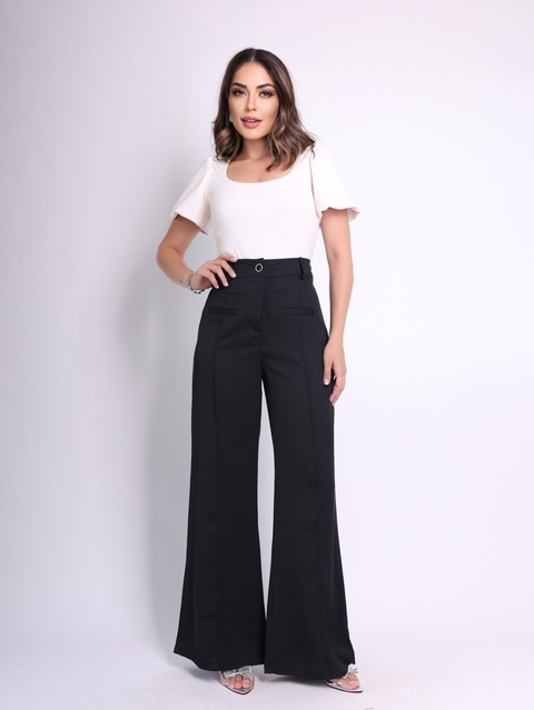 Domi Modas Calça Alfaiataria Liberty Cintura Alta Detalhe com Bolsos Fake 218
