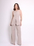 Domi Modas Conjunto Luis Twill Calça Pantalona e Colete Acinturado com Recorte em V Moderno Elegante 860000