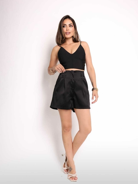 Domi Modas Short Feminino de Cetim Cintura Alta C173 - comprar online