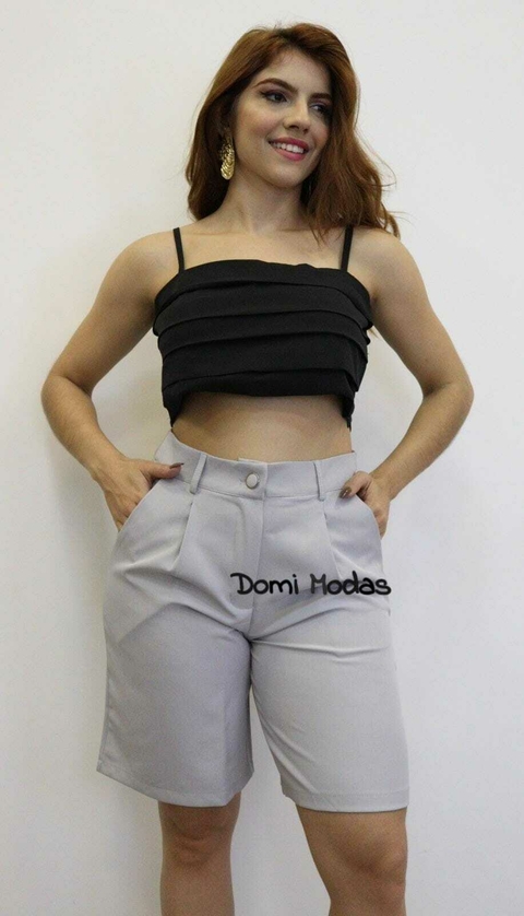 Domi Modas Bermuda Feminina Luis Twill Verão Cintura Alta Elegante Moderna Moda Casual LT135 - comprar online