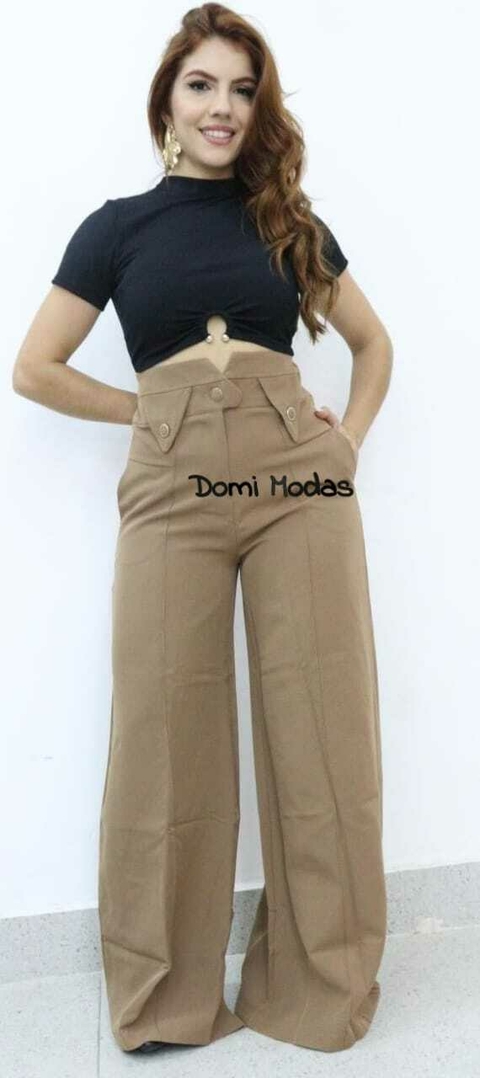 Domi Modas Calça Pantalona Alfaiataria Gabardine com Detalhes na Cintura Lançamento 8446 - comprar online