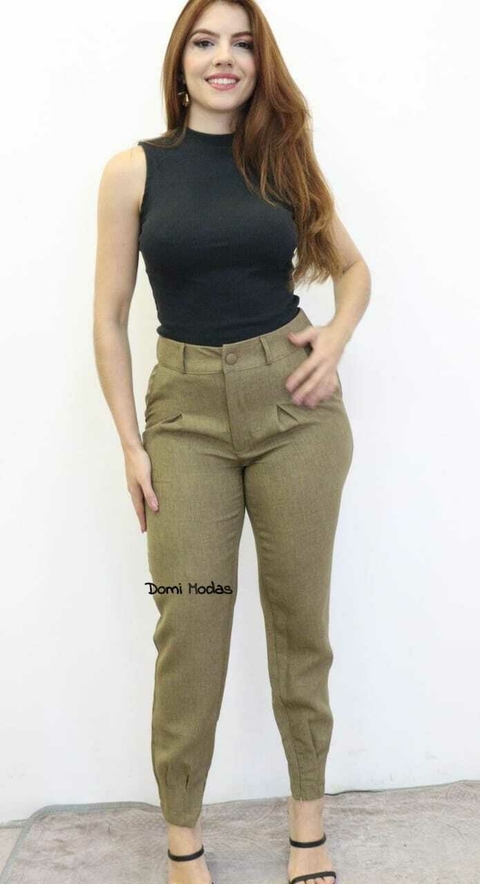 Domi Modas Calça Linho Estilo Cenoura Bolsos Laterais com Zíperes nas Pernas 8449 - comprar online