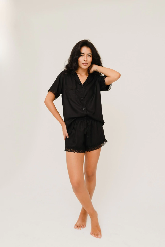 Conjunto Pijama Chocolat Manga Curta com Shorts e Renda Feminino Adulto - loja online