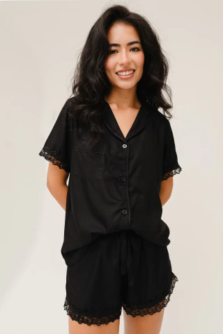 Conjunto Pijama Chocolat Manga Curta com Shorts e Renda Feminino Adulto - comprar online