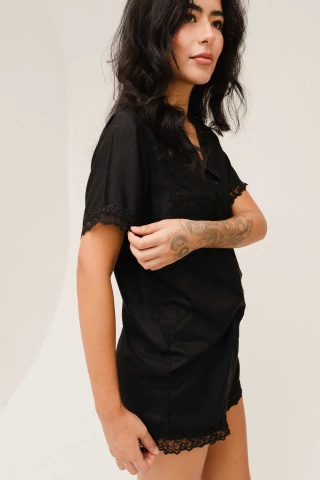 Conjunto Pijama Chocolat Manga Curta com Shorts e Renda Feminino Adulto - loja online