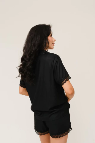 Conjunto Pijama Chocolat Manga Curta com Shorts e Renda Feminino Adulto - comprar online