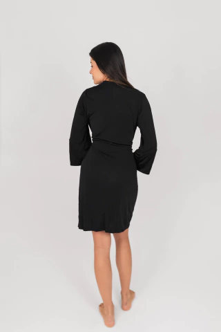 Robe Nero Curto Manga Longa Seda Feminino - comprar online