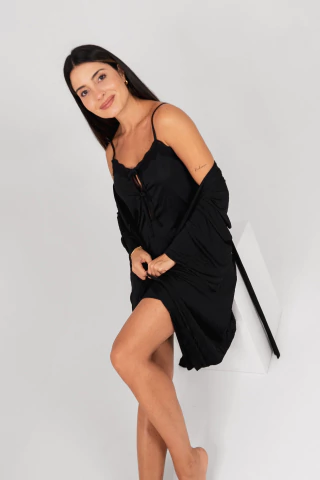 Robe Nero Curto Manga Longa Seda Feminino - comprar online