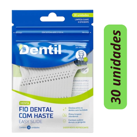 Fio Dental com Haste Branco Dentil 30 Unidades para Uso Diário - comprar online