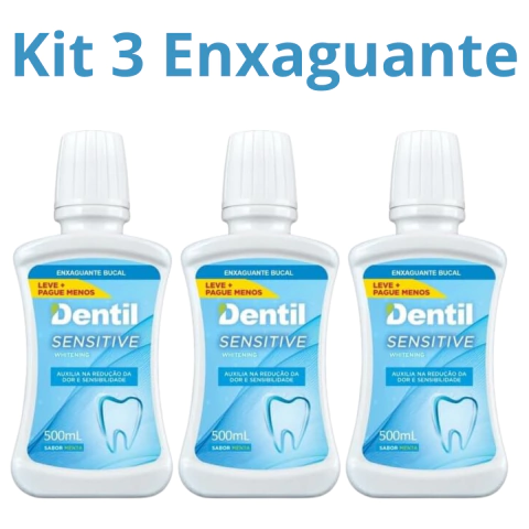 Kit Com 3 Enxaguantes Bucal Dentil Sensitive Menta 500ml