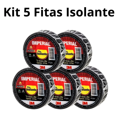 Kit 5 Fita Isolante 3M Imperial 18mm x 20 metros Uso Domestico e Profissional Antichama - comprar online