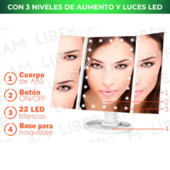 MIRROR STYLE® - ESPEJO LED PLEGABLE CON 3 AUMENTOS - comprar online