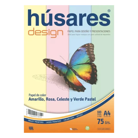 RESMA HUSARES DESIGN A4 75 GRS X 100 HOJAS SURTIDAS