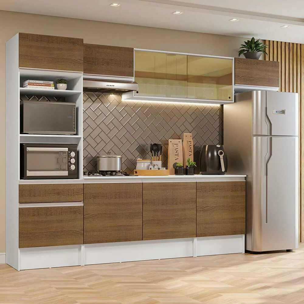 Armário de Cozinha Completa 300cm Branco/rustic Diamante Madesa 02
