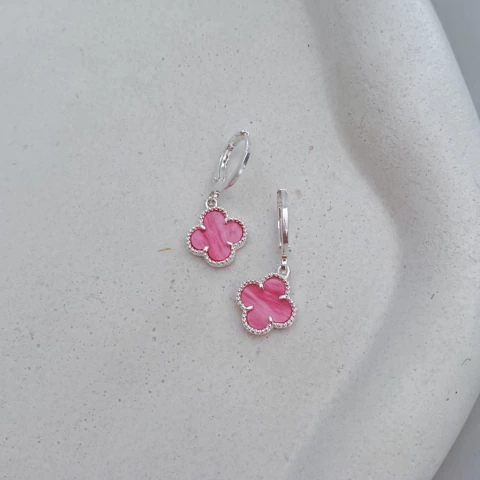 Argolinha Trevo Rosa Prata - comprar online