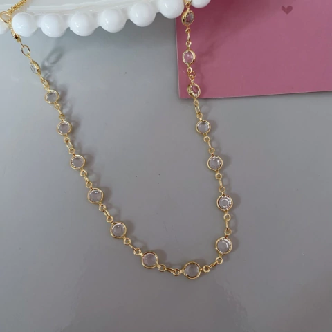 Choker Bolinhas Cristal Ouro