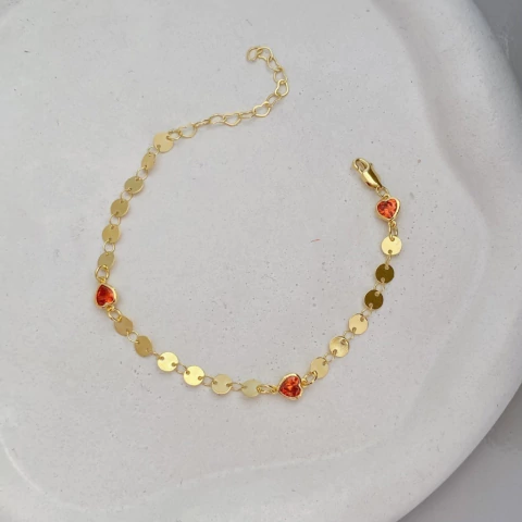 Pulseira Chapinhas e Corações Ouro