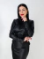 Blusa Assimétrica em Couro PU Manga Longa - Preto - comprar online