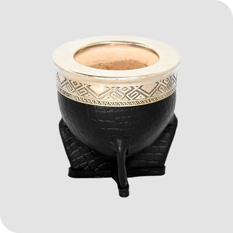 Mate imperial uruguayo cuero croco de calabaza con virola de alpaca liso - comprar online