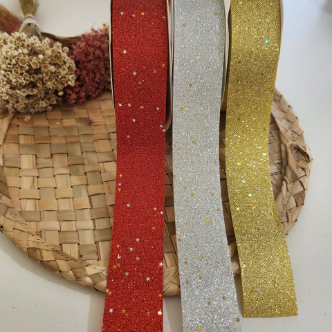 Fita Glitter com estrela Importada 38mm (1 metro) - comprar online