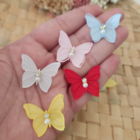 5 Unidades - Borboleta Voal com Pérolas - 3CM - comprar online
