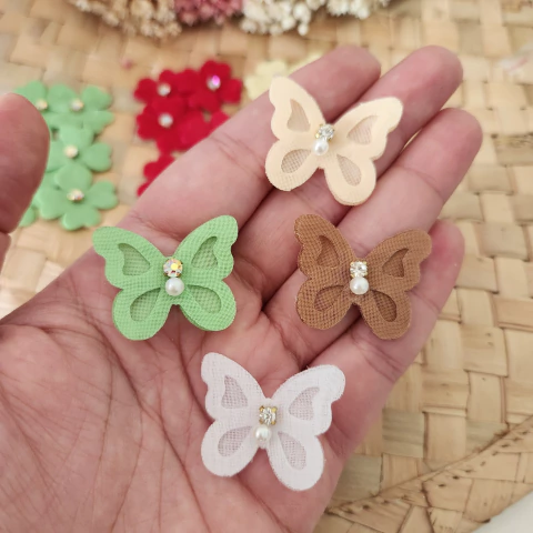 Par Borboleta Voal Arredondado com Pérolas - 3CM - comprar online