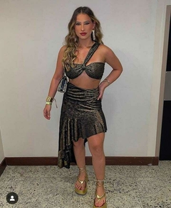 TOP OMBRO SO FRANZIDO EM MALHA LUREX