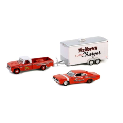 Dodge D-100 1966 e Dodge Charger Mr. Norms C/ Reboque Car Hauler Hitch and Tow Racing Série 5 Greenlight 1:64