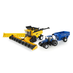 Trator New Holland T8.410 + Reboque Grãos e Colheitadeira CR8.90 - Ertl - 1/64