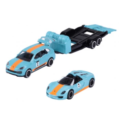 Porsche Cayenne Turbo S + 918 Spyder - Reboque - Porsche Racing Trailer - Majorette - 1/64