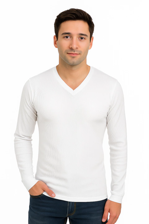 Camiseta Térmica Interlock Cuello en V Manga Larga NAT - comprar online