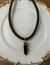 Choker de veludo marrom, com alongador, e pingente em pedra natural (Olho de tigre) - comprar online