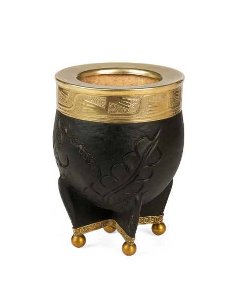 Mate imperial con cuero cincelado y virola de alpaca - comprar online